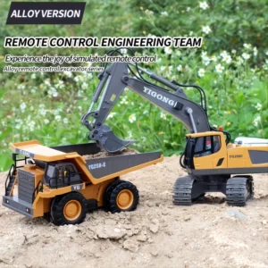 RC Excavator Dump Trucks Bulldozer 2.4G High Tech 11 Channels Alloy Plastic Engineering Vehicle Electronic Toys For Boy Christmas Gifts