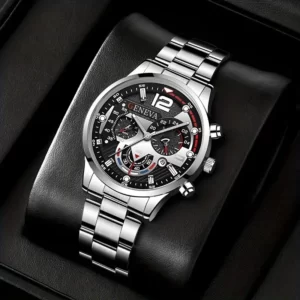 Fashion Men's Stainless Steel Watch Luxury Quartz Wristwatch,Calendar Luminous Watch Men Business Casual Watch