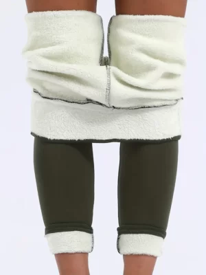 Solid Sherpa Warm Plush Lining Leggings, Casual Stretchy Long Length High Waist Leggings, Women's Clothing